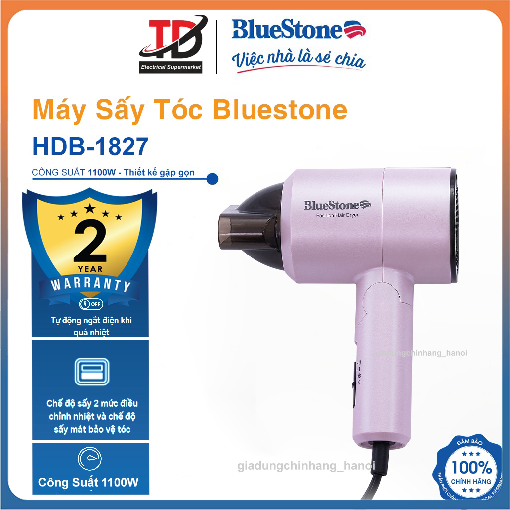 Máy Sấy Tóc Bluestone Hdb - 1827 , Công Suất 1100W , Bảo Hành Điện Tử 2 Năm, Hàng Chính Hãng