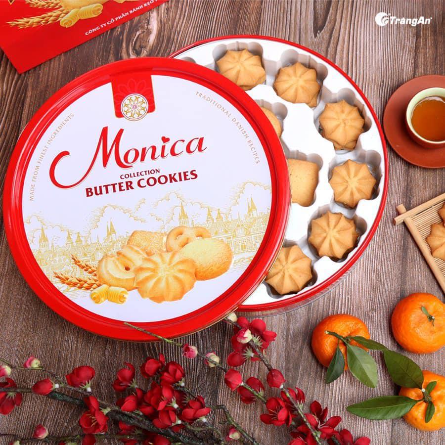 Bánh quy bơ sữa hỗn hợp Monica 380g, hộp thiếc, thương hiệu Tràng An, hạn sử dụng 18 tháng, tặng kèm túi giấy to hơn