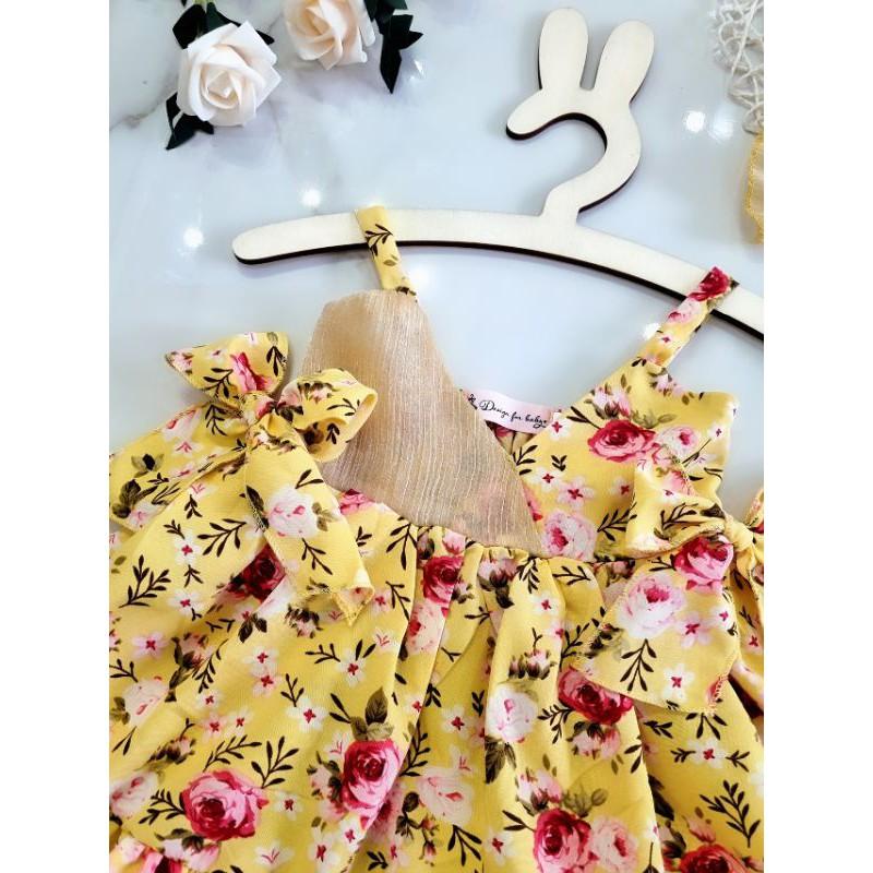 Set 2 dăy vàng thiết kế bèo tầng kèm nơ cho mùa hè rực rỡ