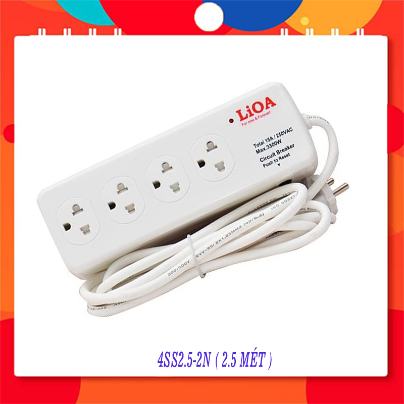 Ổ Cắm Điện Công Suất Lớn Chịu Tải LiOA NEW - 4 lỗ, 6 lỗ dây dài 2.5m 2 lõi