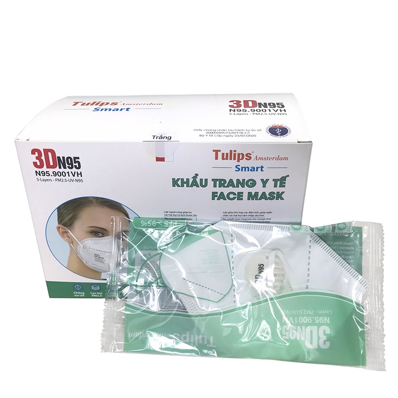1 hộp 20 chiếc khẩu trang 3D N95 Tulips - N95.9001VH chống bụi PM2.5 có Van
