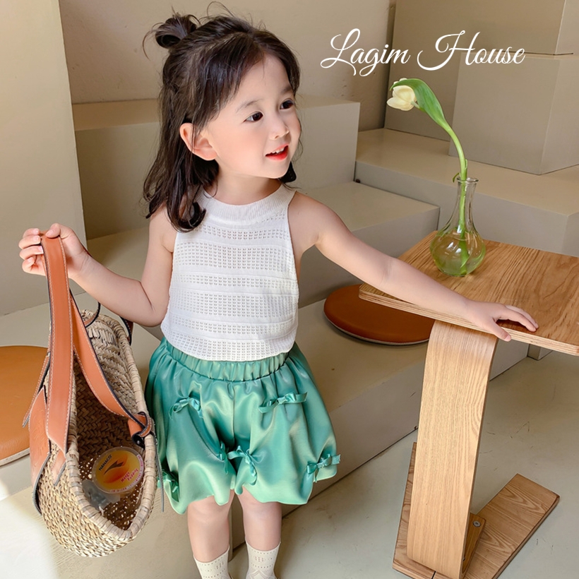 Áo thun ba lỗ cổ yếm mùa hè cho bé gái phong cách Hàn Quốc ngọt ngào màu trắng - Lagim House