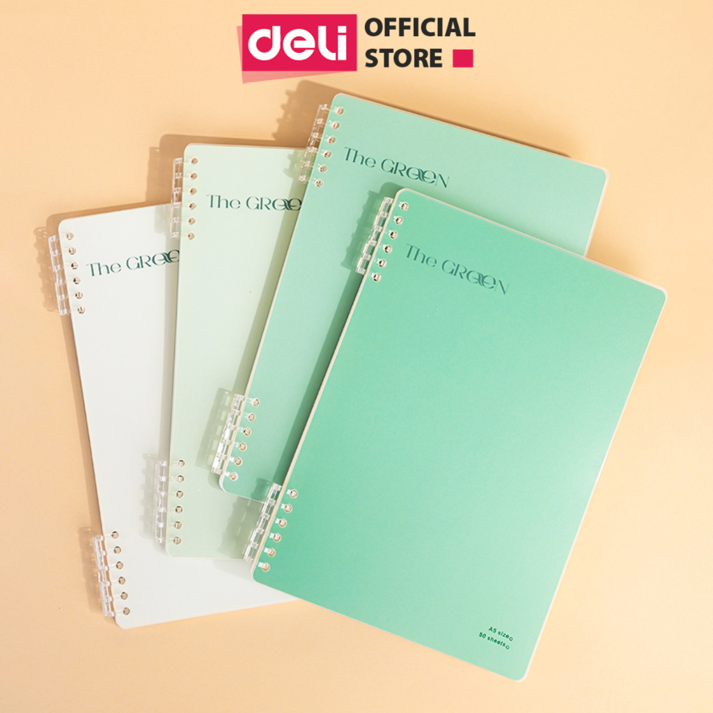 Tập Vở Học Sinh Sổ Còng Dạng Khuyết Binder A5 B5 Kẻ Ngang Deli - 100 Trang Giấy Chống Lóa - Bìa Màu Nâu Vintage, Bìa Trắng, Bìa Xanh Lá - Sổ Tay Ghi Chép Học Tập, Văn Phòng