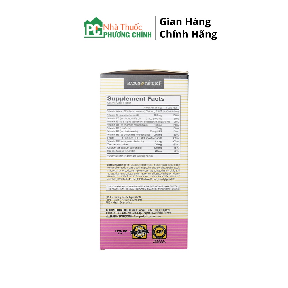 Vitamin Tổng Hợp Cho Bà Bầu Mason Natural Prenatal Formulation - Bổ Sung Vitamin &amp; Khoáng Chất Thiết Yếu