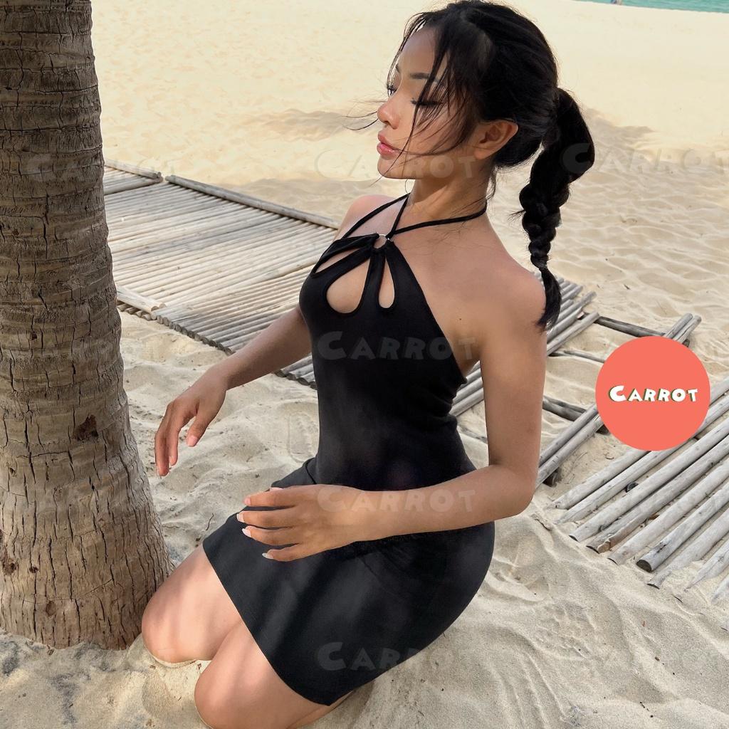 Đầm body sexy 2 dây khoét ngực váy thiết kế ôm đen thun thời trang nữ sang chảnh carrotxinhdep- 83
