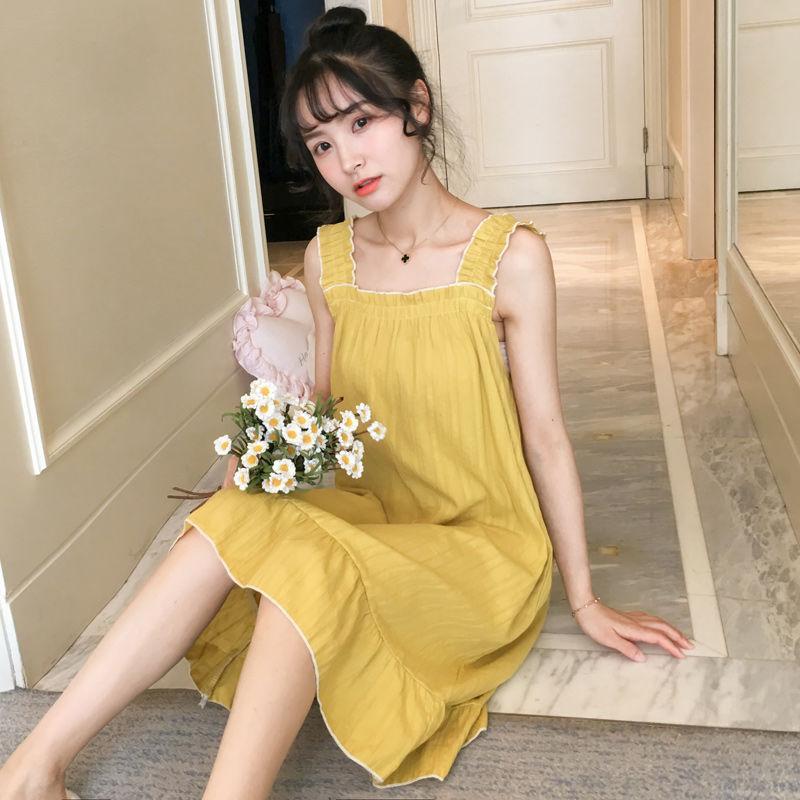 Đầm Ngủ Hai Dây Vải cotton Dễ Thương Gợi Cảm Thời Trang Mùa Hè Cho Bạn Gái