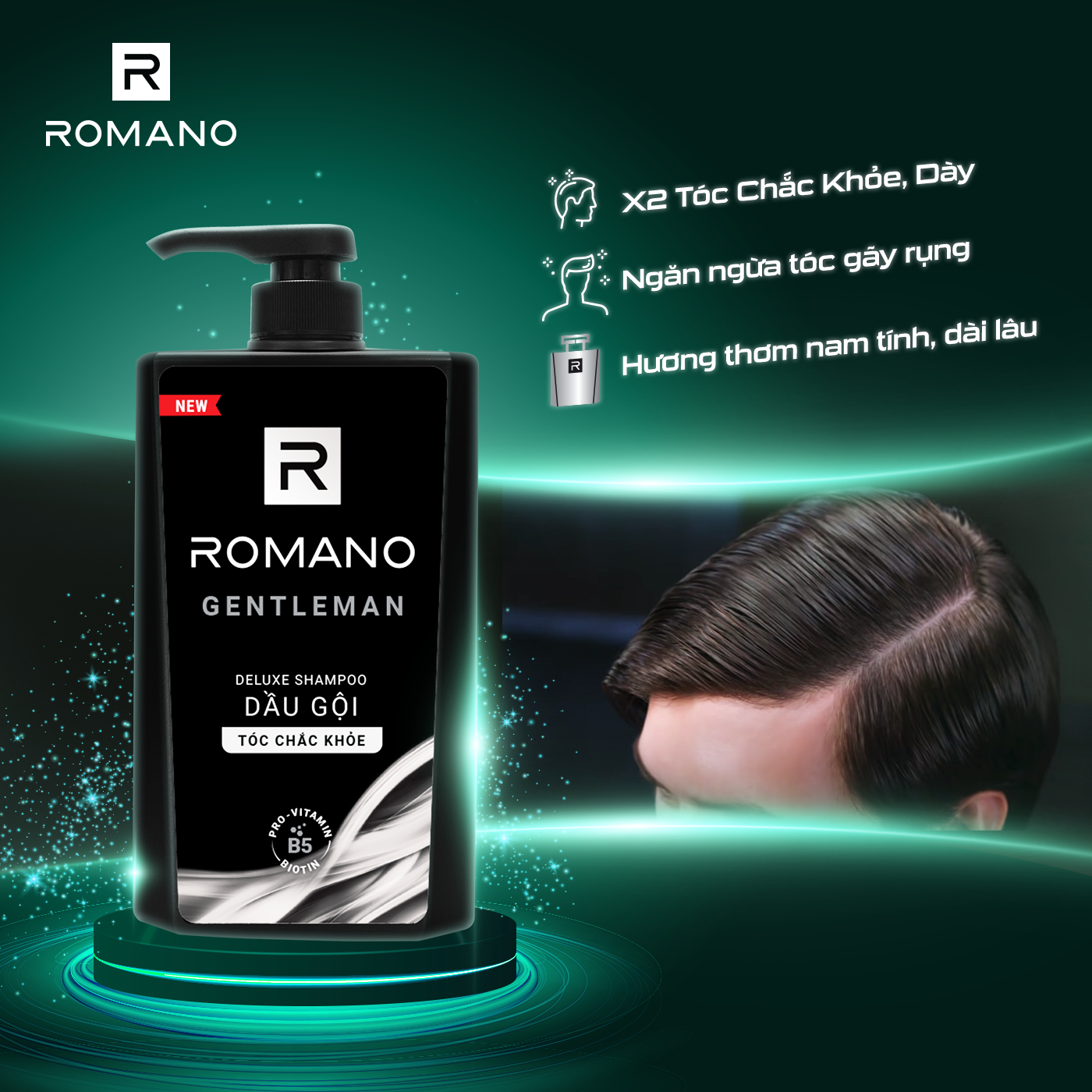 Dầu gội cao cấp Romano Gentleman lịch lãm nam tính tóc chắc khỏe 380gr