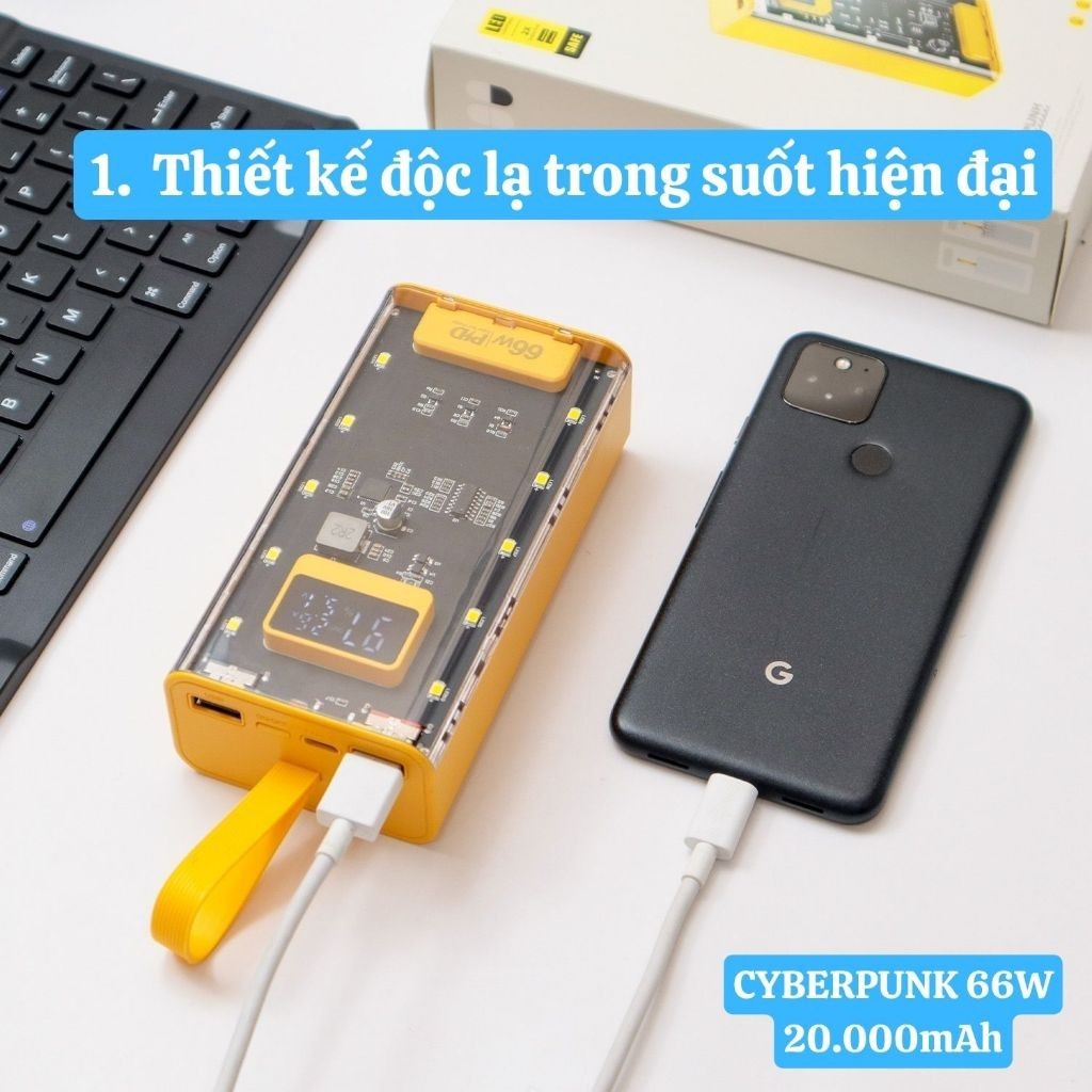 Pin Sạc Dự Phòng HXSJ QT157 66W 20.000mAh (Đo Công Suất Dòng Sạc, Trong Suốt, LED Hiển Thị) - Hàng Chính Hãng