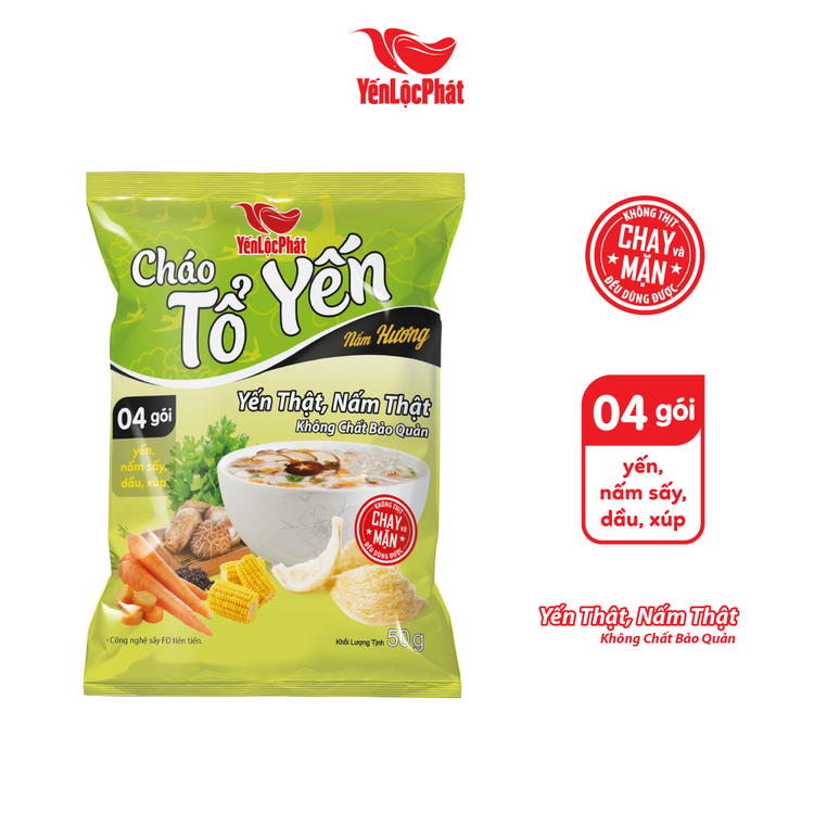 Cháo Tổ Yến Chay Nấm Hương Yến Lộc Phát - Ăn liền - Gói 50g - Thùng 30 Gói