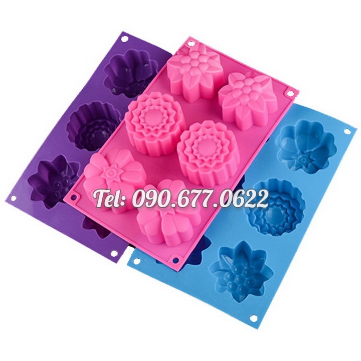 Khuôn silicone làm bánh, rau câu, khuôn trung thu 6 hoa các loại – Mã số 1337