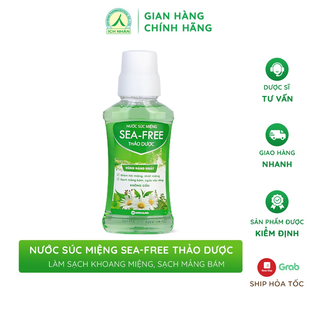 Nước súc miệng diệt khuẩn Seafree thảo dược 250ml, Sạch khoang miệng, giúp răng chắc khỏe