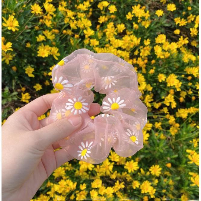Dây buộc tóc in cúc họa mi tinh tế vòng lớn Scrunchies xinh xắn HD49