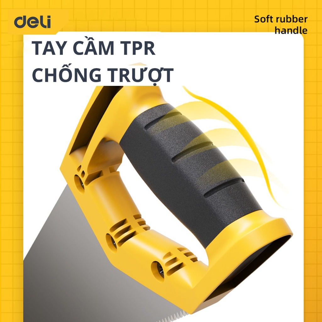Cưa Cầm Tay Bản Rộng Deli Chính Hãng - Chiều Dài 450mm - Lưỡi Cưa Thép Sắc Bén - Vỏ Bọc An Toàn, Bảo Vệ Lưỡi Cưa - Hàng Chính Hãng - DL6845