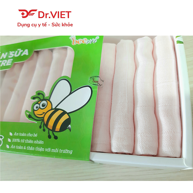 Khăn sữa sợi tre Bee Kids chính hãng thương hiệu Beevn (Hộp 10 cái) - Khăn em bé mềm mịn, kháng khuẩn an toàn cho trẻ