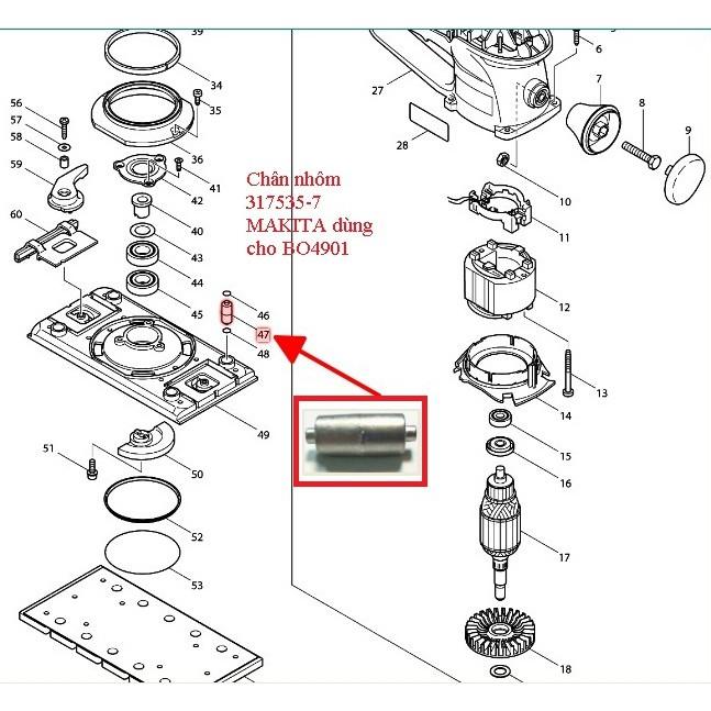 Phụ tùng chân nhôm 317535-7 MAKITA dùng cho máy chà nhám băng BO4901 - Hàng Chính Hãng