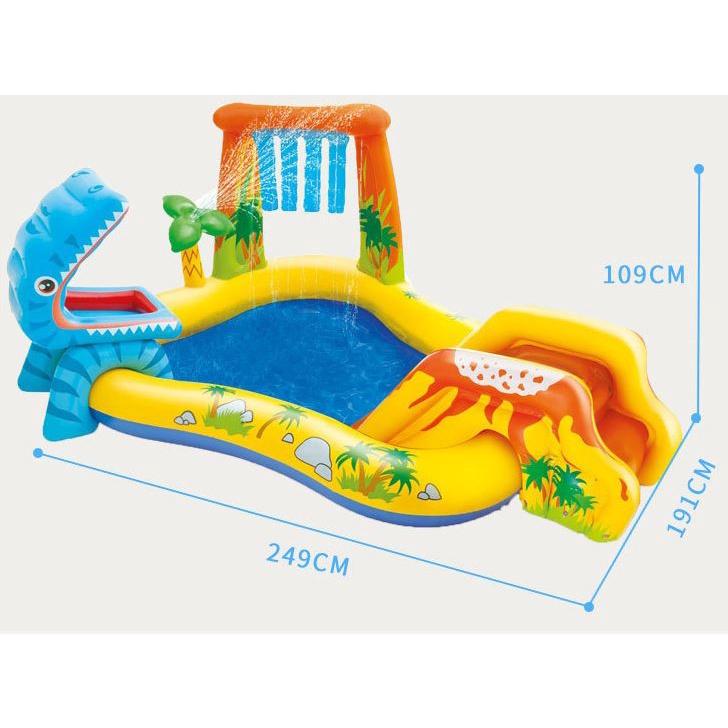 bể bơi trẻ em phao bể bơi cầu trượt cho bé mẫu khủng long núi lửa phun nước