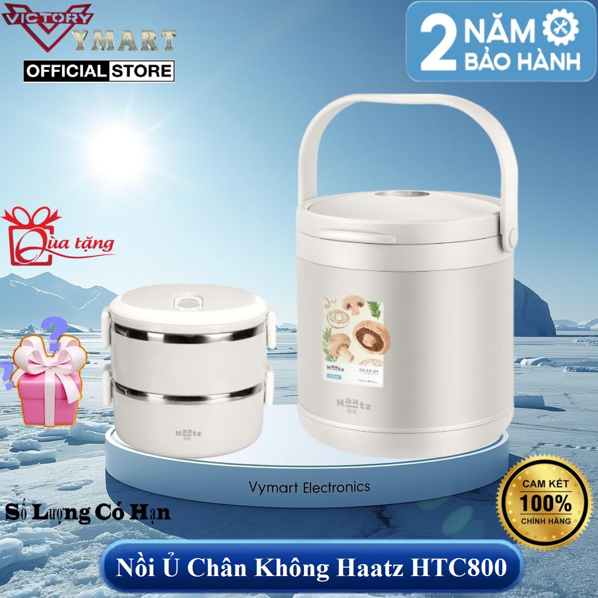 (Model 2026) Nồi Ủ Chân Không Haatz HTC800 inox 304 Dung Tích 4.5L, Giữ Ấm 6h, Hàng Chính hãng Bảo Hành 2 Năm