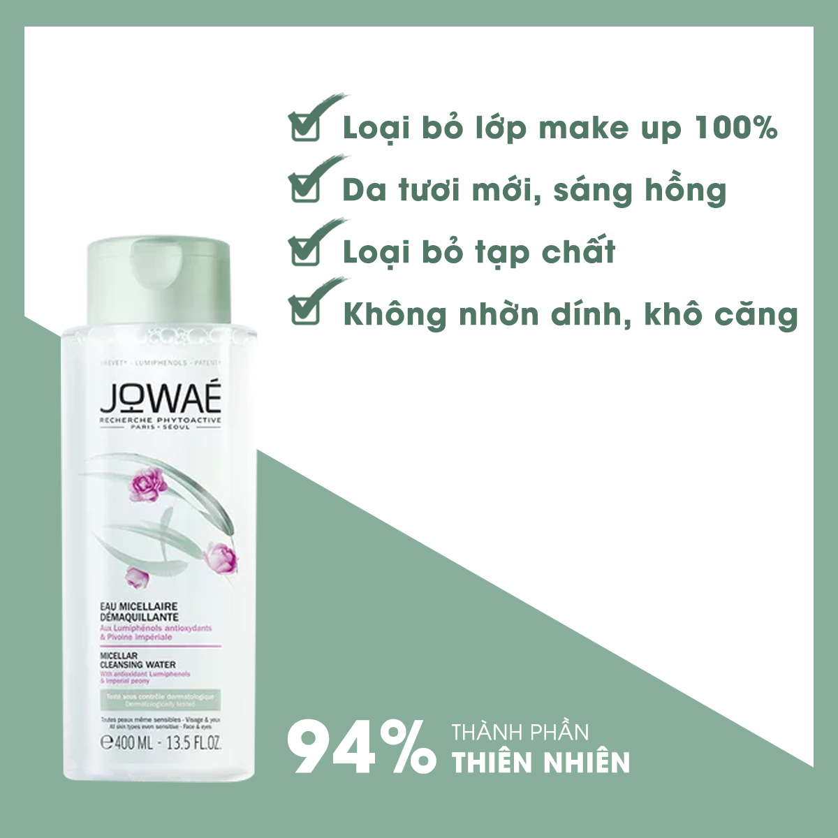 Nước tẩy trang Jowae Micellar Cleansing Water 200ml - Nước tẩy trang cho da mụn và mọi loại da