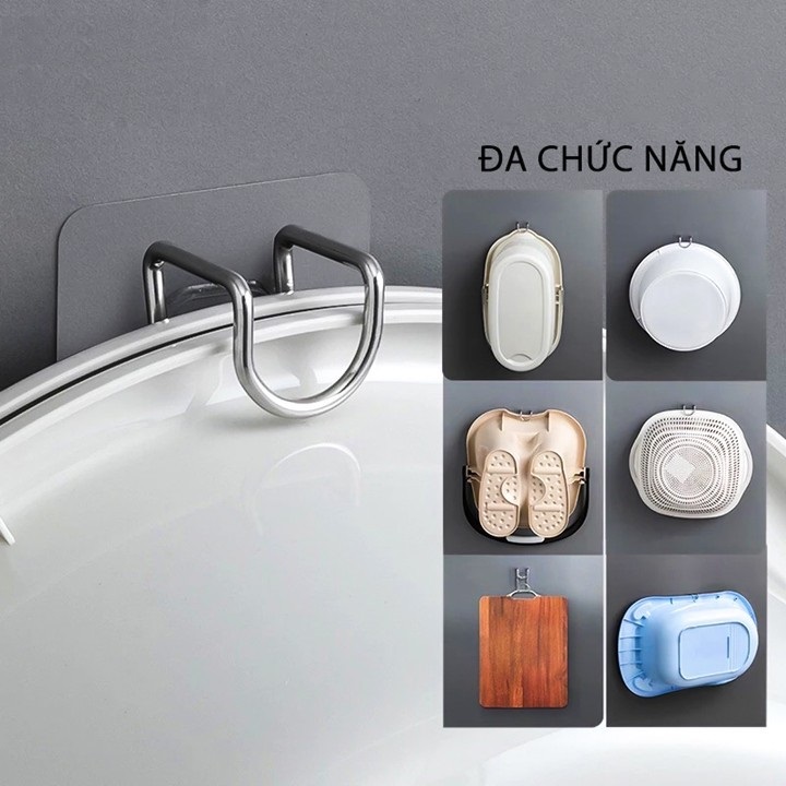 Móc dán tường treo thau chậu và đồ dùng nhà bếp đa năng thân Inox nhỏ gọn bền đẹp