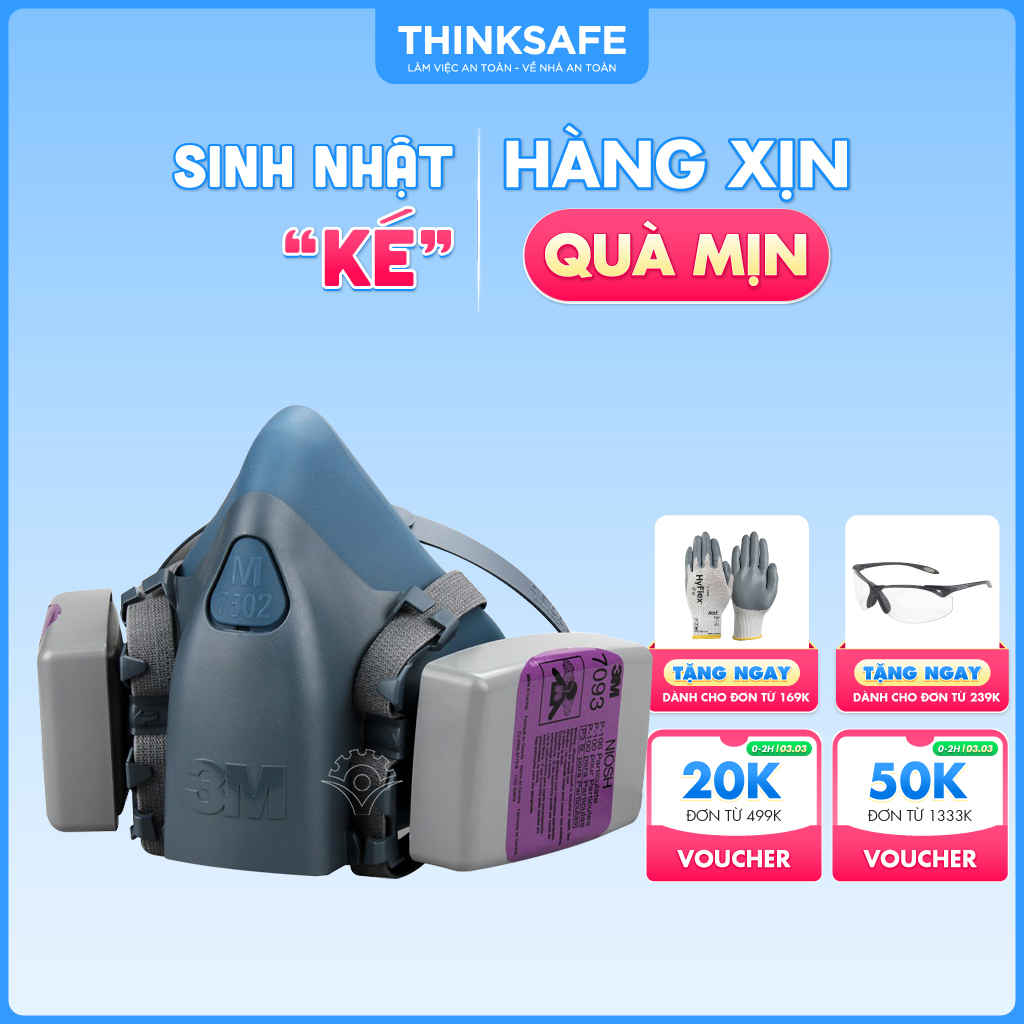 Mặt nạ phòng độc 3M 7502 phin lọc 3M 7093 - Trang bị tuyến đầu phòng dịch - Mặt nạ P100/ N95 phòng dịch, lọc bụi mịn pm2.5, khói hàn, chống hơi sơn, vi khuẩn, vi rút