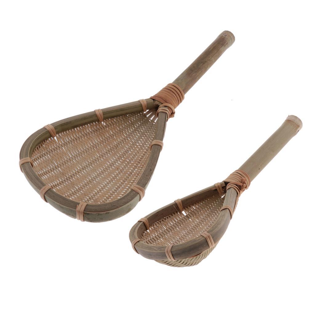 Handmade Bamboo Food Mesh Strainer Woven Rice Strainer Colander Spoon