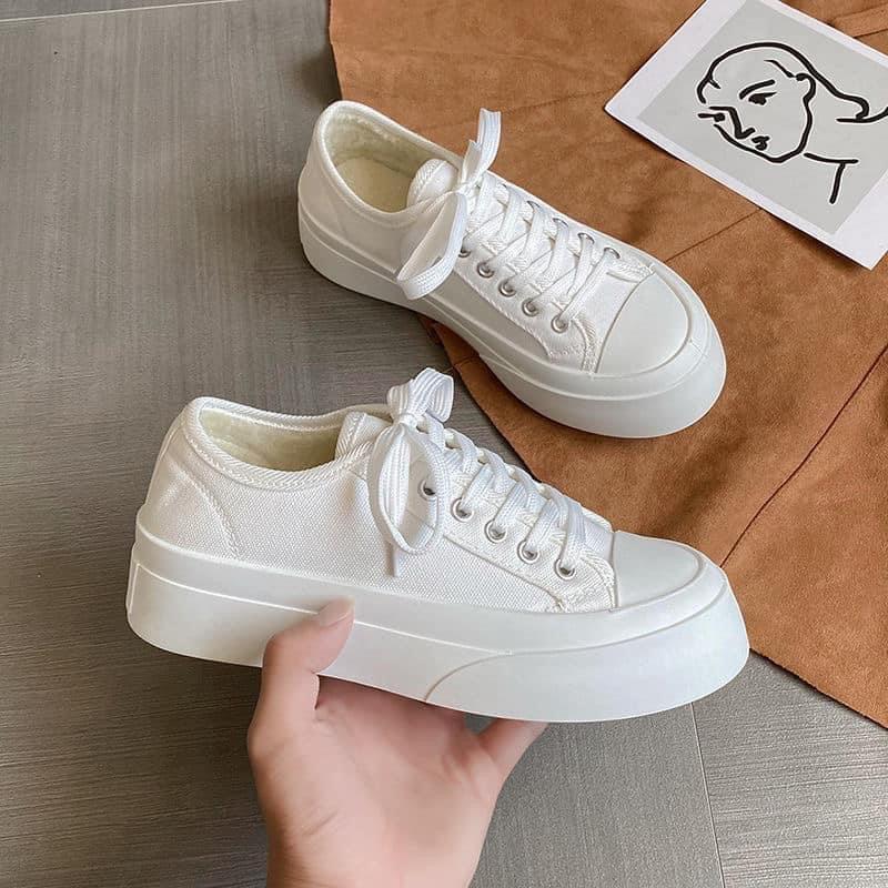 Giày Thể Thao Nam Nữ Sneaker Màu Đen Xanh Trắng Hồng Basic Độn Đế Chất Vải Phong Cách Ulzzang Hàn Quốc Đủ Size Loại 1