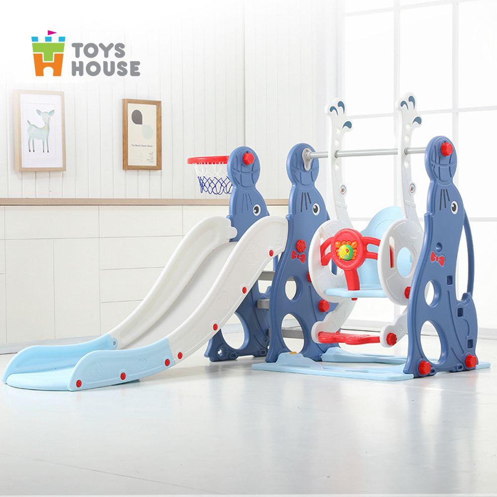 Xích đu kèm khung bóng rổ và cầu trượt, đồ chơi vận động cho bé Toys house WM19020, hàng chính hãng cao cấp