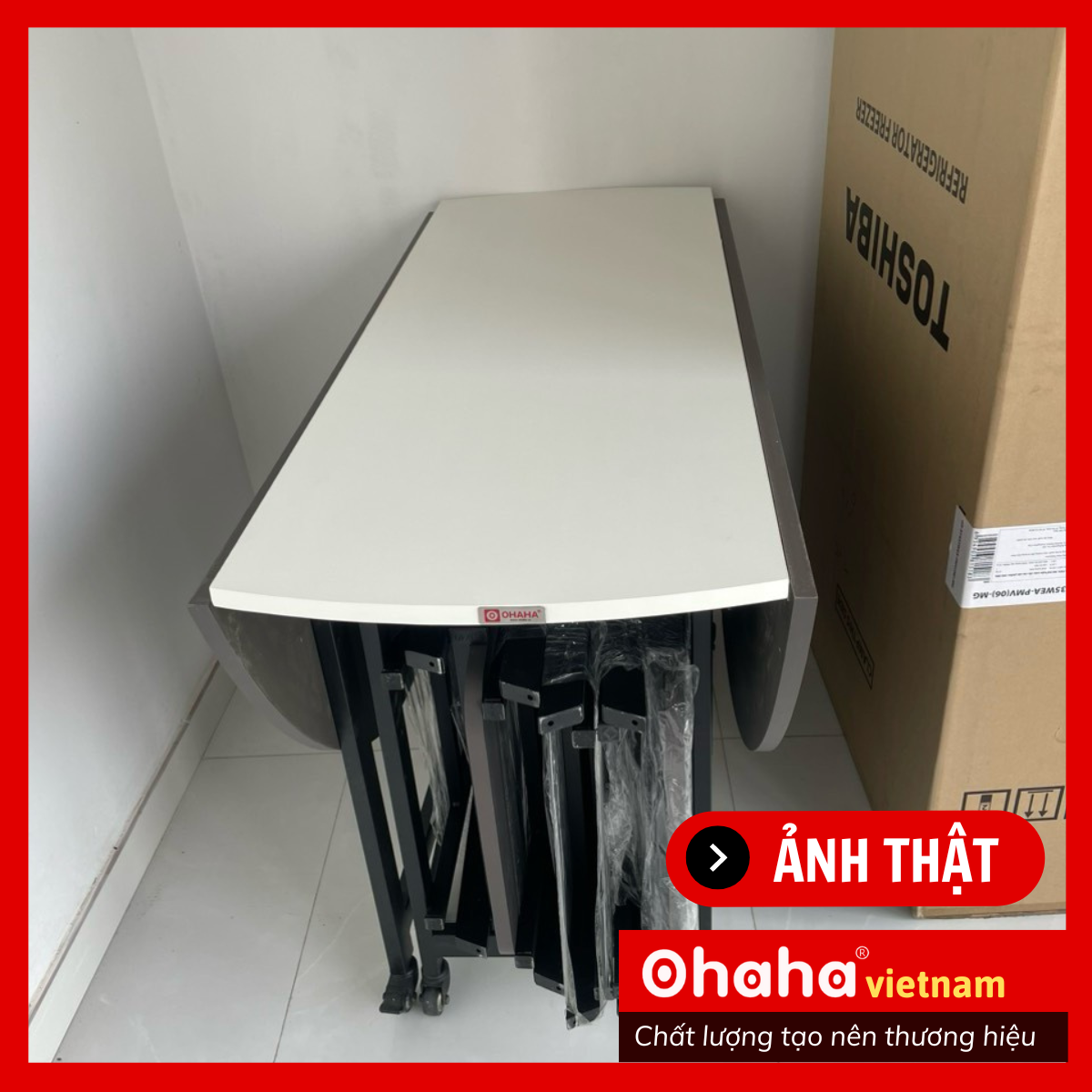 [Kèm Ảnh Thực Tế - Miễn phí vận chuyển &amp; Lắp đặt] BÀN ĂN GẤP GỌN THÔNG MINH CÓ GHẾ VÀ BÁNH XE OHAHA - BA025
