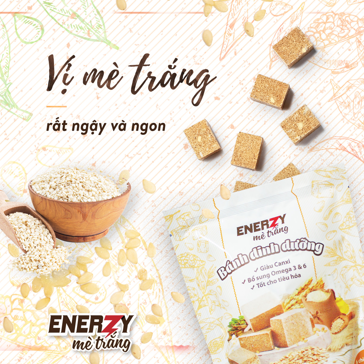 Lương khô dinh dưỡng Enerzy - vị Mè trắng (750g)