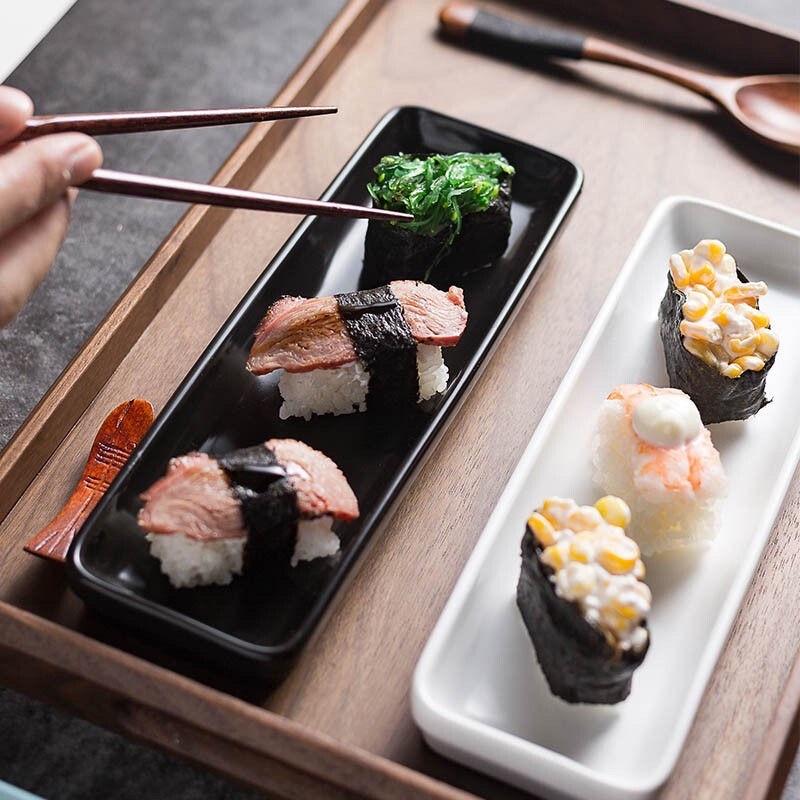 Đĩa SỨ dài chữ nhật , đĩa sứ đựng sushi gimbap, dĩa decor đẹp