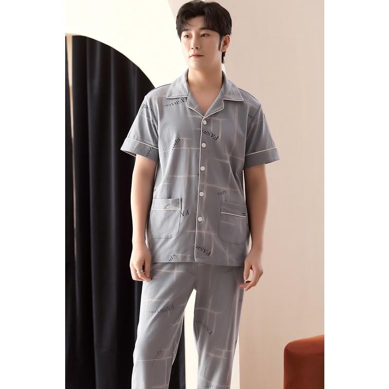 2302-Bộ Pijama nam cộc tay cotton 100% mềm, thoáng mát, size L-3XL