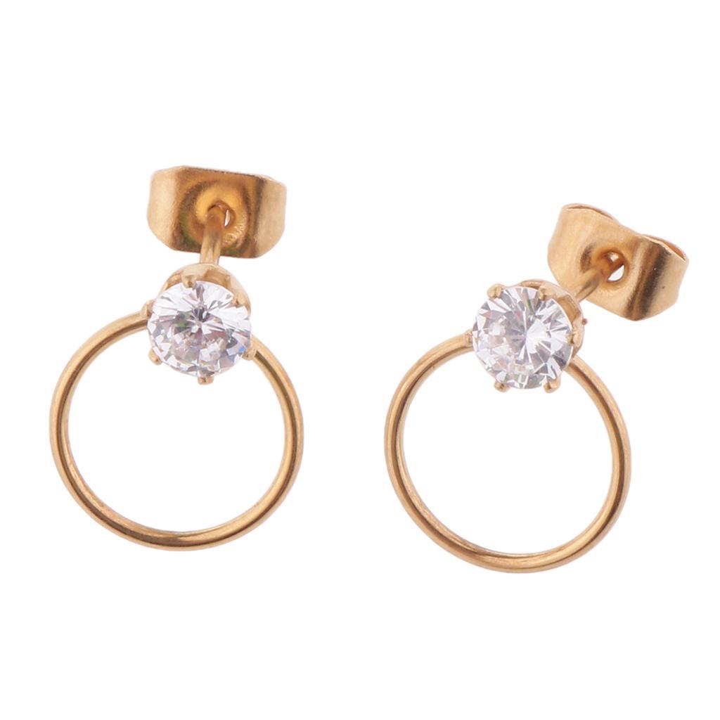 2-7pack Women Stylish Round Ring Rhinestone Stud Earrings Ear Studs Earring Gold