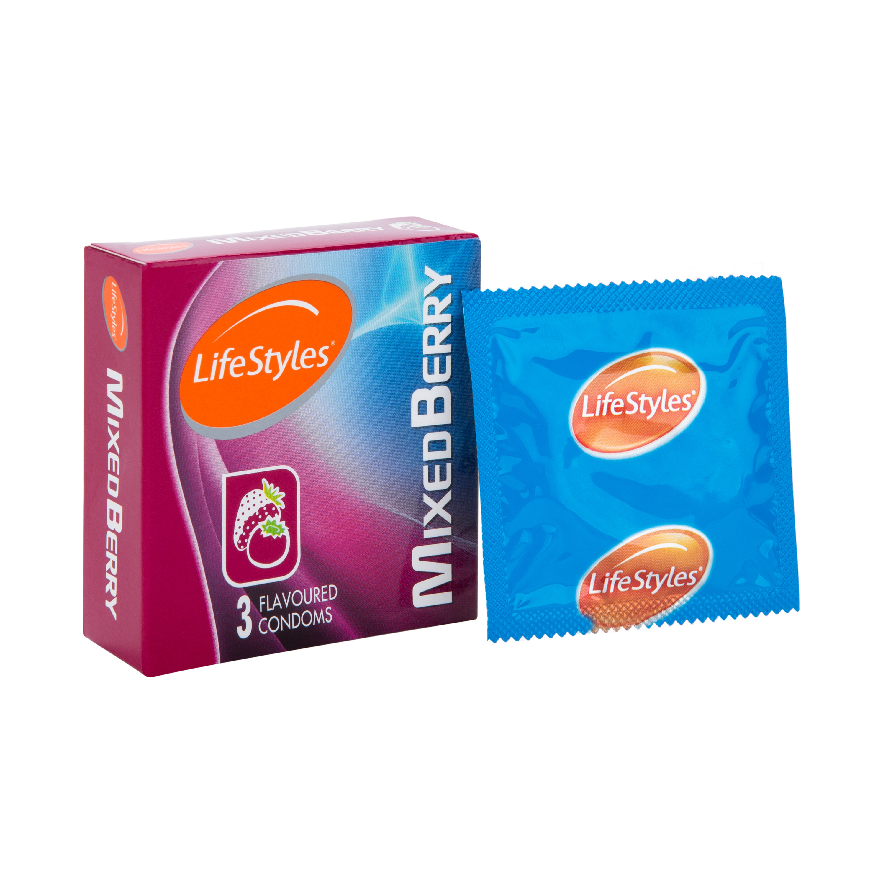 Bao cao su LifeStyles Mixed Berry Hương dâu 3 loại làm từ cao su thiên nhiên cao cấp ( 3 bao / Hộp ) - Xuất xứ Úc ( Hàng Chính Hãng )