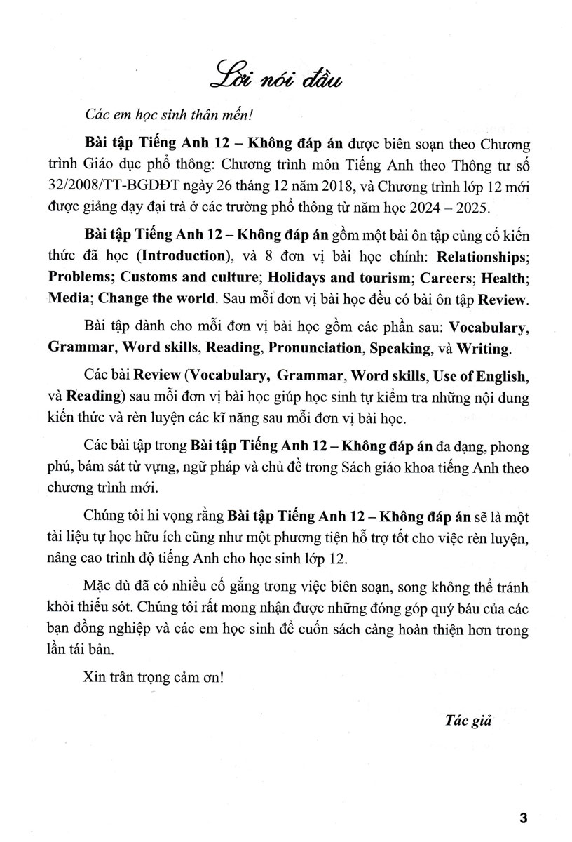 Bài Tập tiếng Anh 12 - Không Đáp Án (Dùng Kèm SGK Chân Trời Sáng Tạo) (HA)