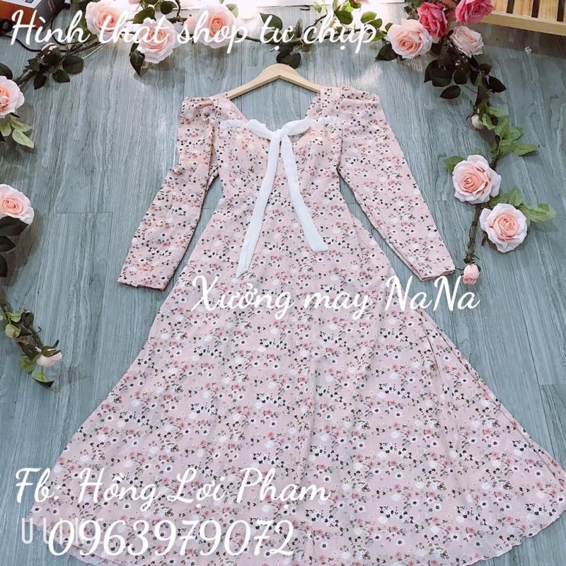 Đầm maxi hoa nhí cột nơ có mút ngực