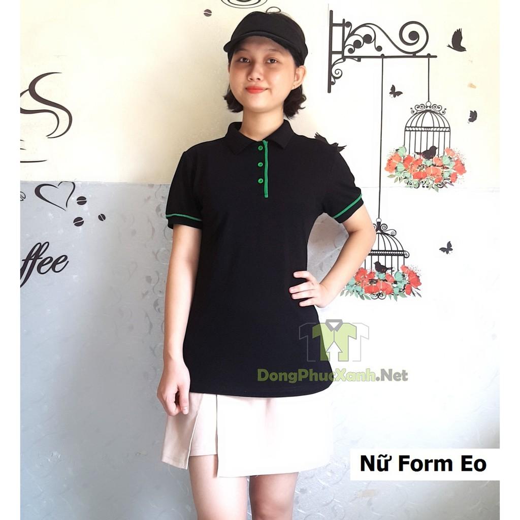 Áo Thun Cá Sấu Đen Viền Xanh Nam Nữ Trơn - Đồng Phục Nhân Viên Cao Cấp