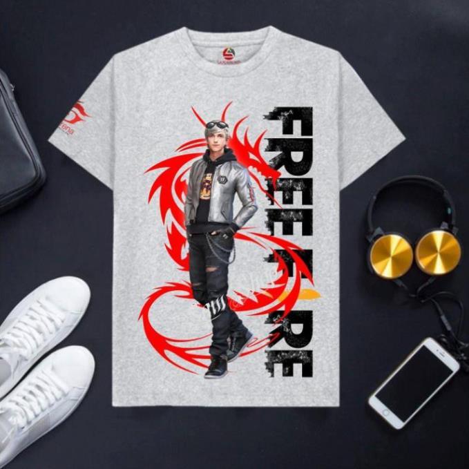 BÁN CHẠY-  Áo Free Fire cotton màu xám cổ tròn cực hot Maxim FF / có sz cho trẻ em