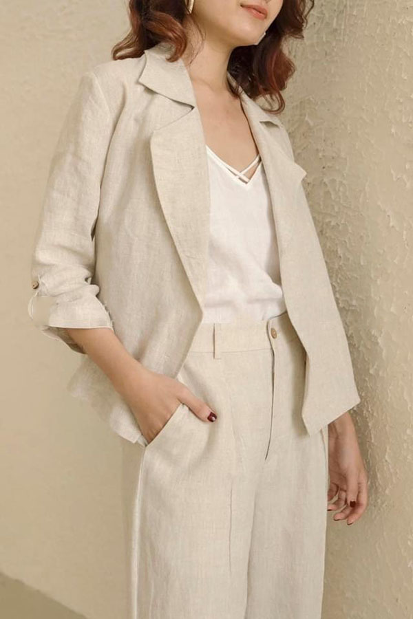 Set bộ áo khoác nhẹ blazer Linen kèm quần ống rộng trẻ trung ArcticHunter, thời trang thu đông 2022