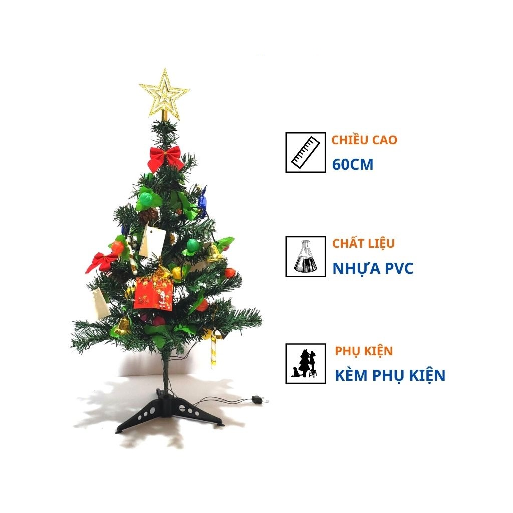 Cây Thông Noel 60 Cm + Kèm Phụ Kiện Trang Trí