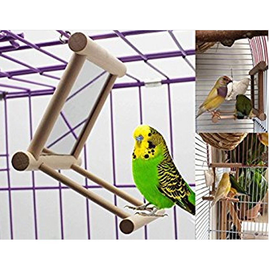 Pet Bird Cage Perches Stand Platform + Bird Swing Hanging Play with Mirror