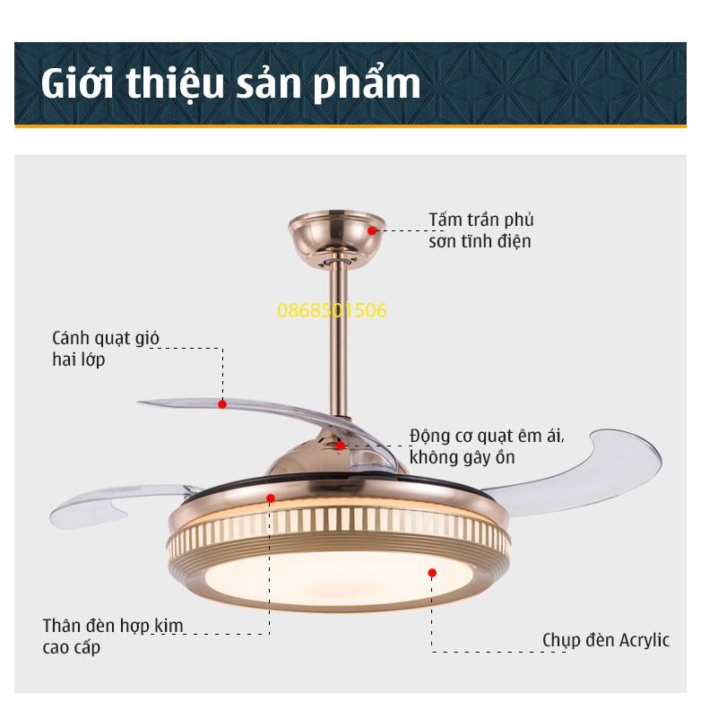 Quạt trần đèn trang trí, quạt trần dấu cánh G29-quạt tàng hình cánh cụp cánh xòe,quạt đèn cánh xếp, điều khiển từ xa