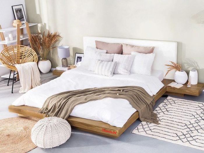 [Miễn phí vận chuyển &amp; lắp đặt] Giường ngủ bệt thông minh kiểu Nhật cao cấp có vách ốp bọc nệm đầu giường Ohaha - GB006