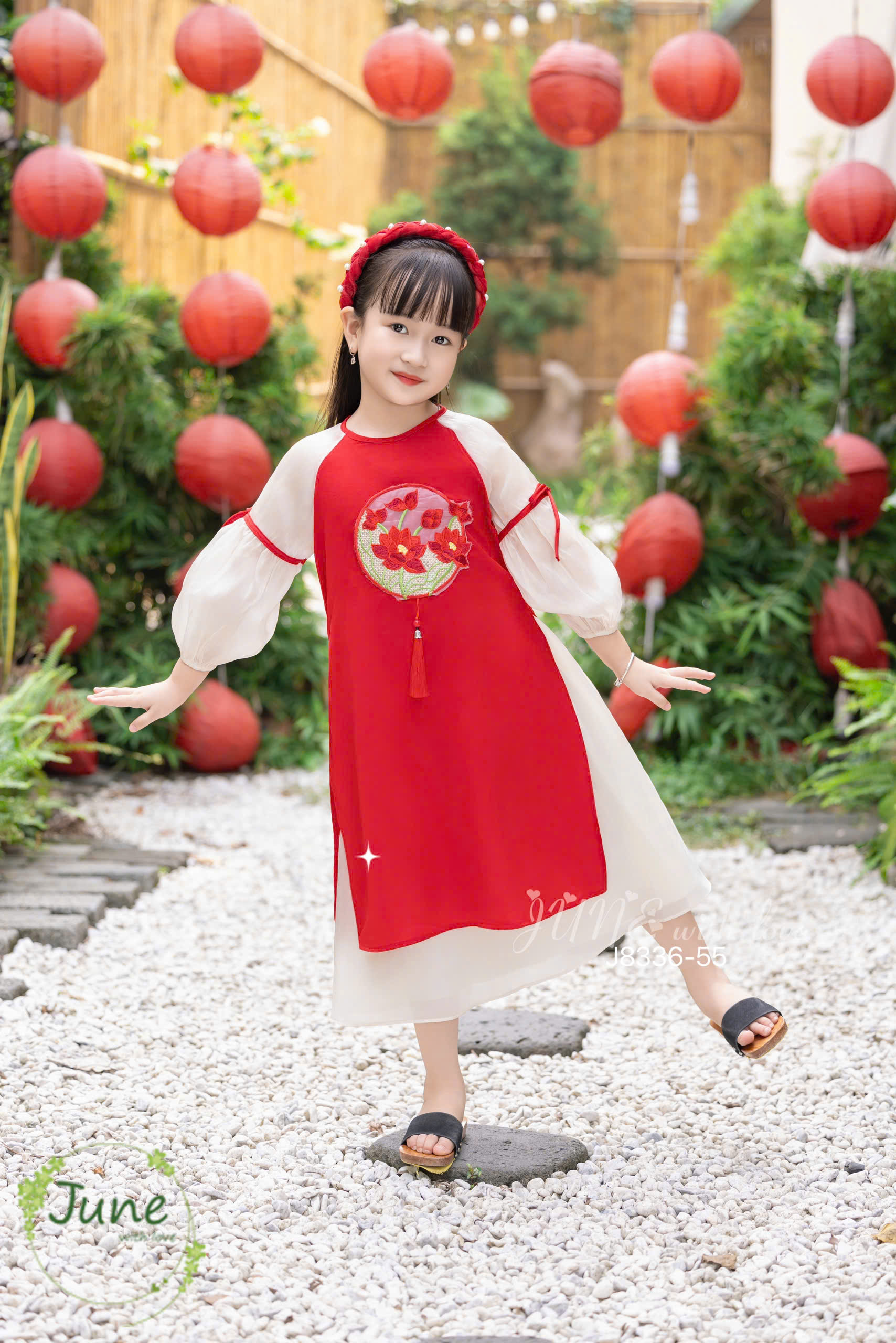 Bộ áo dài tết cho bé gái mẫu hoa sen xinh xắn diện lễ tết noel giáng sinh năm mới  từ 10-40kg hàng thiết kế cao cấp