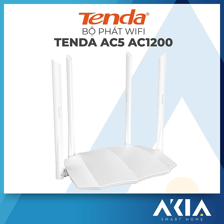 Bộ Phát Wifi Chuẩn AC1200 Tenda AC5 Màu Trắng Tặng Cáp Mạng Dây Đồng 8 Sợi Dài 2 mét - Hàng Chính Hãng