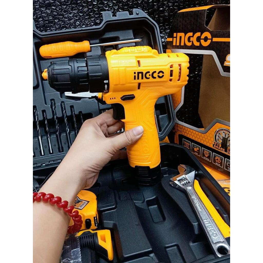 MÁY KHOAN DÙNG PIN 12V VÀ BỘ ĐỒ NGHỀ 81 CHI TIẾT INGCO HKTHP10811 - HÀNG CHÍNH HÃNG