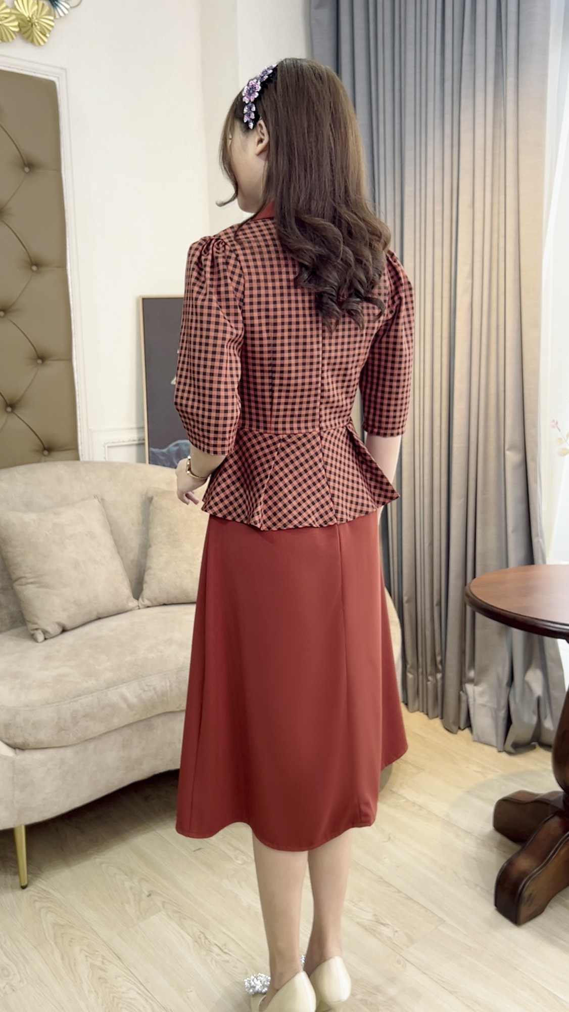 Đầm Quý Bà [ Linh Trà ] (TM 374)Màu Sắc Trẻ Trung Tươi Sáng Sang Trọng Đi Làm Đi Tiệc Cho Trung Niên