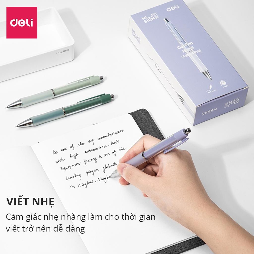 Bút Bi Nước Mực Gel Màu Đen Cao Cấp Ngòi 0.5mm Có Đệm Tay Deli - 4 Màu Sắc Thời Trang BST Văn Phòng Phẩm Cao Cấp Nusign - NS645