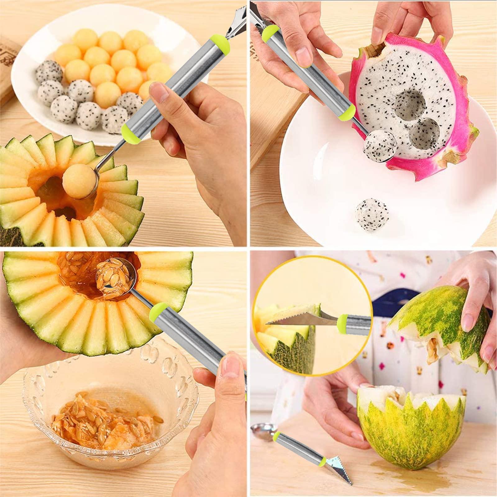 4PCS thìa trong thép không gỉ, muỗng nết đôi, 2 trong 1 con dao cắt, hòa tan hạt cho bong tróc trái cây, thìa dưa, để làm đĩa