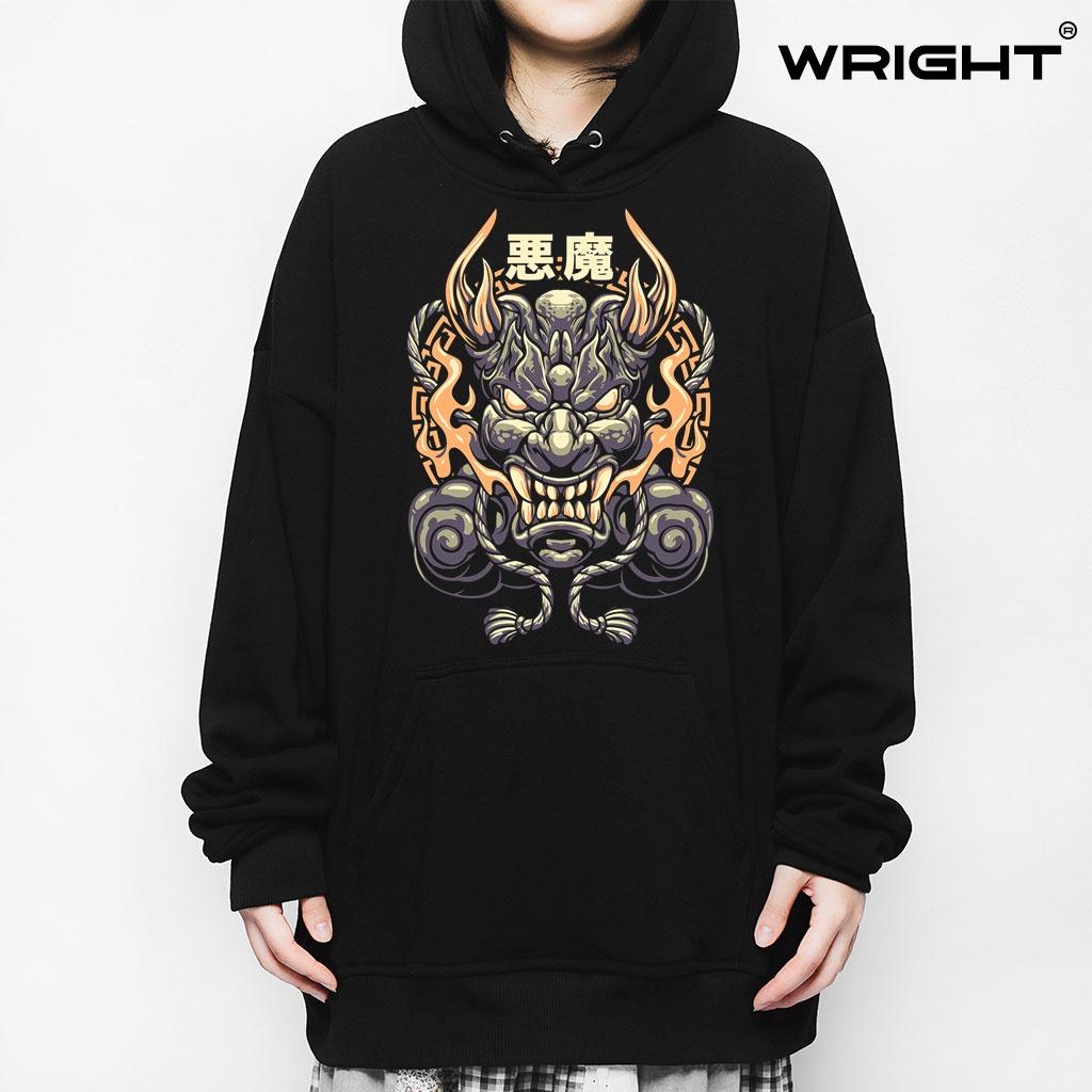 Áo hoodie wright phong cách nhật bản mặt nạ quỷ vàng unisex