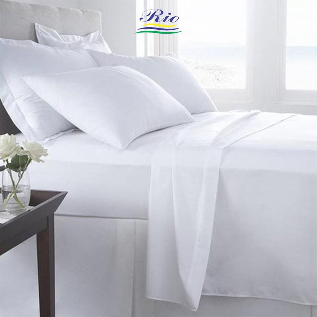 Bộ Ga Gối Cotton Trắng Trơn RIOTEX Khách Sạn Kích Thước 1m/1m2/1m4/1m6/1m8/2m nệm 5-15cm